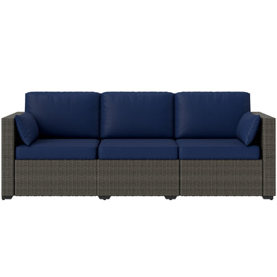 Patio Couch PE Wicker Deep Seating Outdoor Sofa with Removable Cushions, 3 Seater Rattan Sofa, Outdoor Furniture for Balcony, Deck, Garden and Poolside