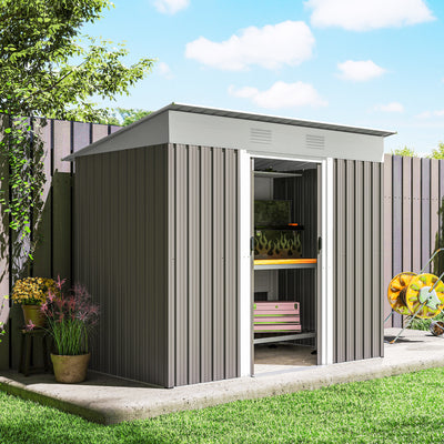 7' x 4' Metal Garden Shed, Backyard Tool Storage Shed with Dual Locking Doors, 2 Air Vents and Steel Frame, Light Gray