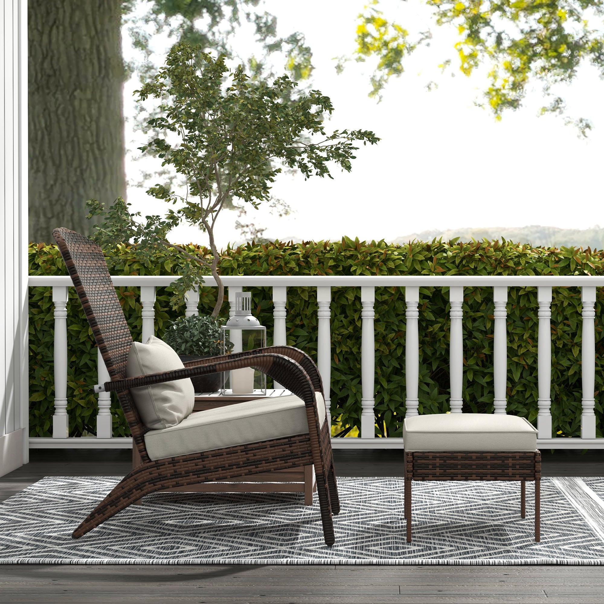 Wicker Adirondack Chair Fire Pit Chair w/ Ottoman & Cushions