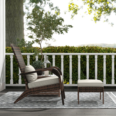 Wicker Adirondack Chair Fire Pit Chair w/ Ottoman & Cushions