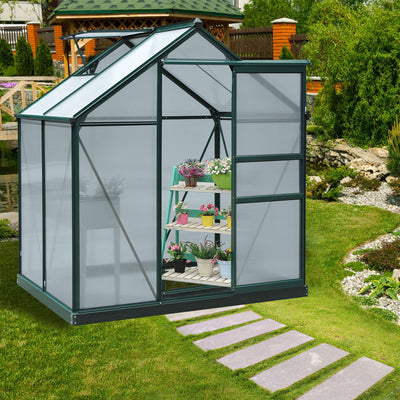 6' x 4' Greenhouse for Outdoors, Polycarbonate Greenhouse with Rain Gutter and Roof Vent, Aluminum Walk-in Green Houses for Outside for Patio Backyard Garden