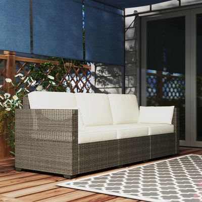 Patio Couch PE Wicker Deep Seating Outdoor Sofa with Removable Cushions, 3 Seater Rattan Sofa, Outdoor Furniture for Balcony, Deck, Garden and Poolside