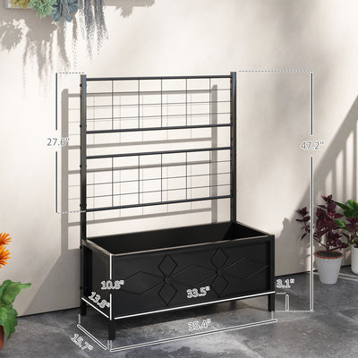 Outdoor Planter Box Galvanized Raised Garden Bed with Trellis for Climbing Vines, 35.4" x 15.7" x 47.2"