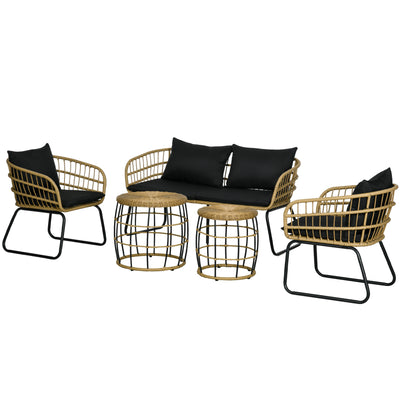 5 Piece PE Rattan Outdoor Furniture Set with Cushioned Chairs, Loveseat Sofa & Stackable Coffee Tables