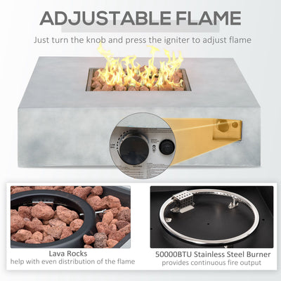 Outdoor Propane Fire Pit Table Faux Grey Ledge Stone 42-inch Square Gas Fire Pit Table, 50,000BTU Auto Ignition Gas Firepits with Protective Cover, Lava Rocks, CSA Certification for Outdoor, Grey