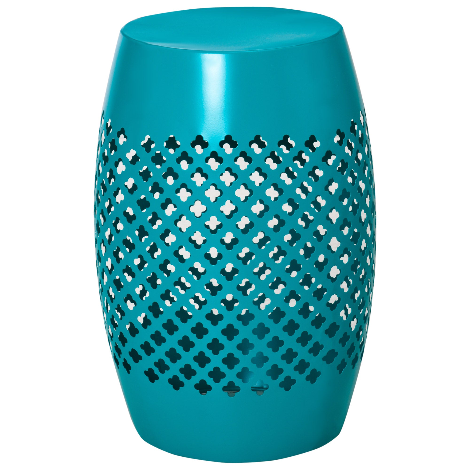 12" Steel Outdoor Side Table, Round Hollow Drum Patio End Table, Accent Table for Indoor and Outdoor
