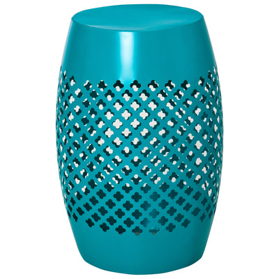12" Steel Outdoor Side Table, Round Hollow Drum Patio End Table, Accent Table for Indoor and Outdoor