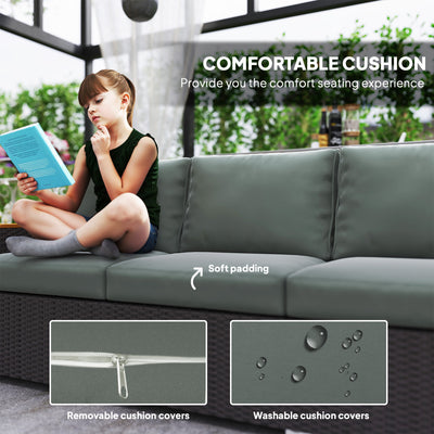 3-Seat Outdoor Patio Sofa, PE Wicker Outdoor Couch with  Extra Wide Deep Seat, Wide Armrests 4" Cushions
