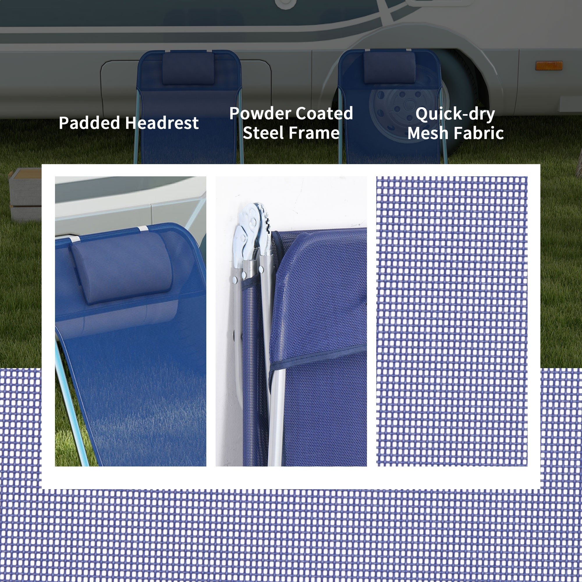 2 Piece Folding Chaise Lounge Chairs, Pool Sun Tanning Chairs with Reclining Back, Breathable Mesh Seat