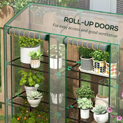 Lean-to Greenhouse, Portable Greenhouse with 3 Tier Shelves, 2 Roll-Up Zippered Doors, 56.3" x 18.1" x 59.4", Clear