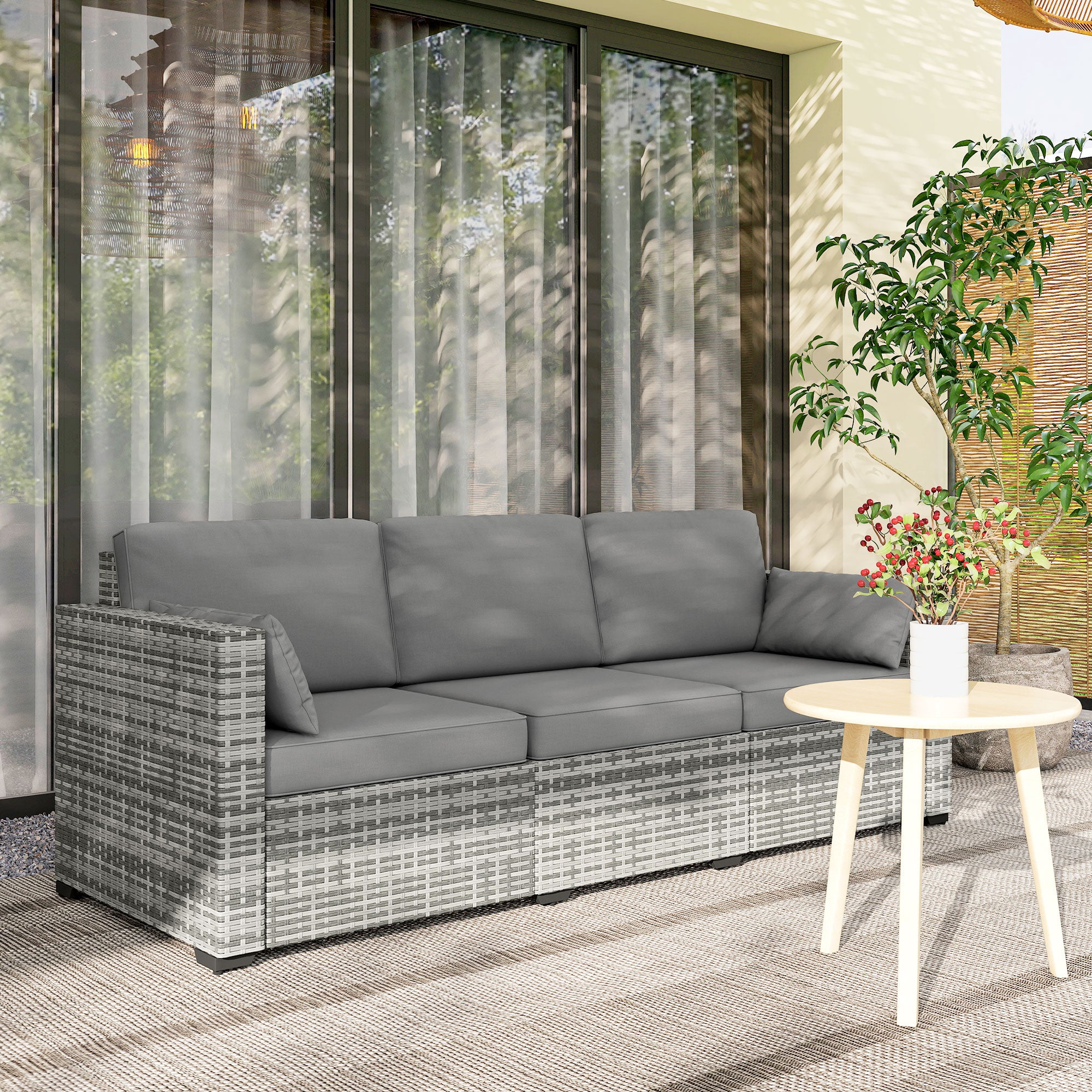 Patio Couch PE Wicker Deep Seating Outdoor Sofa with Removable Cushions, 3 Seater Rattan Sofa, Outdoor Furniture for Balcony, Deck, Garden and Poolside