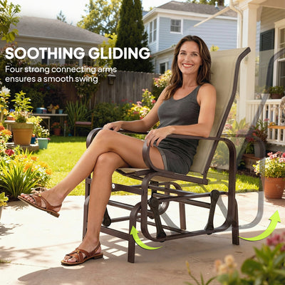 Gliding Lounger Chair Set of 2, Single Rockers with Lightweight Metal & Mesh Construction