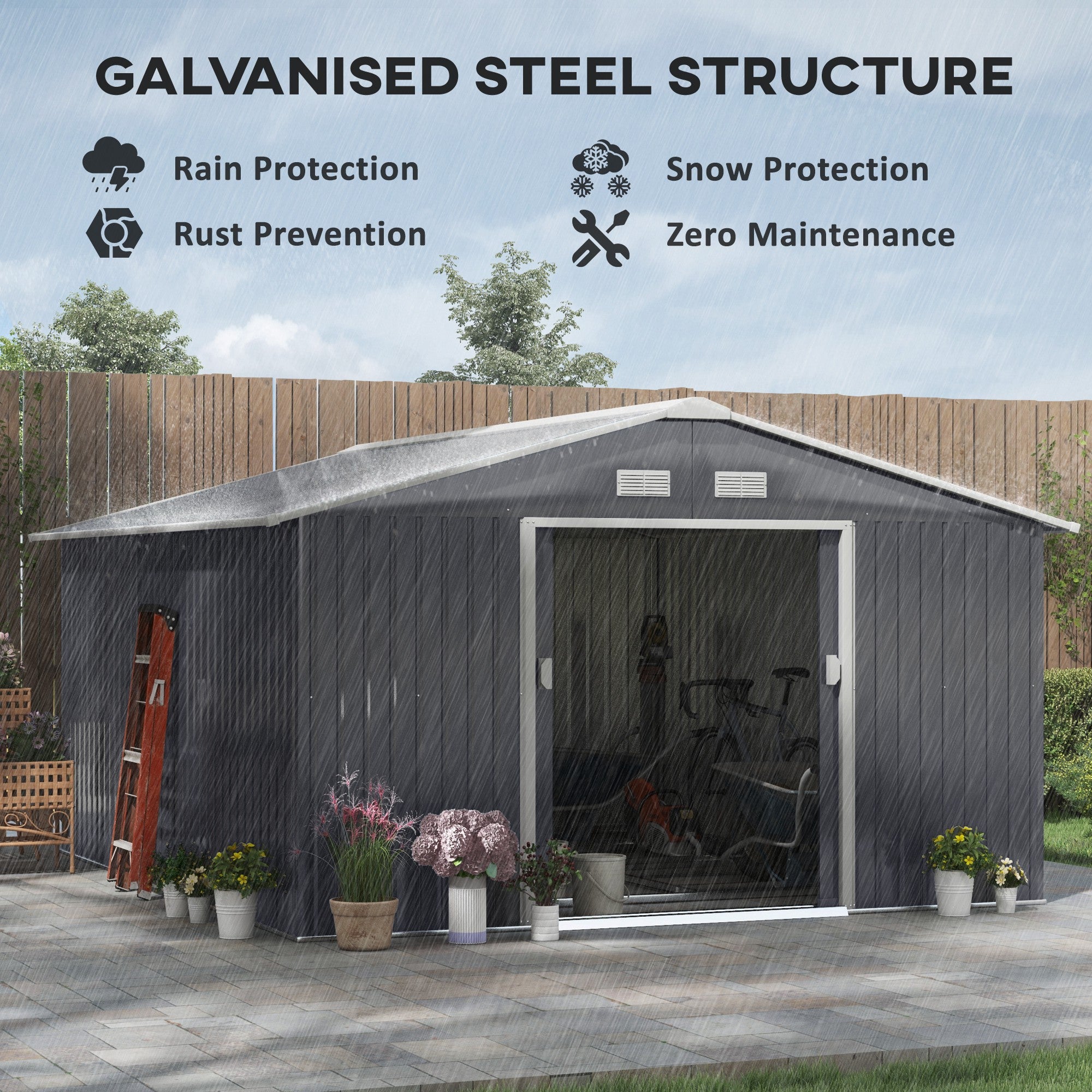 Garden Metal Shed, Storage Shed Utility Storage with Double Locking Doors for Bike, Yard Tools