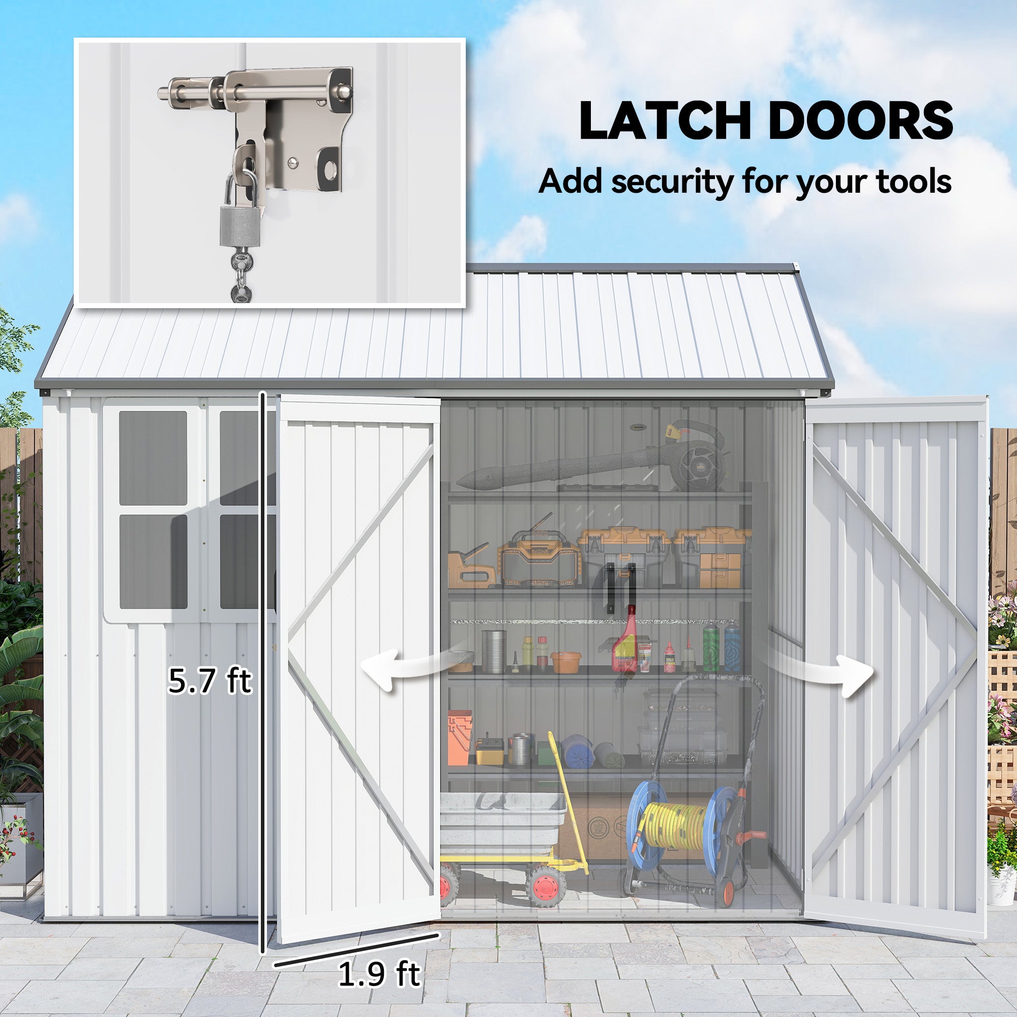 8' x 5.5' Metal Garden Storage Shed, Extra Large Outdoor Tool Storage House w/Lockable Doors, Window, Air Vents