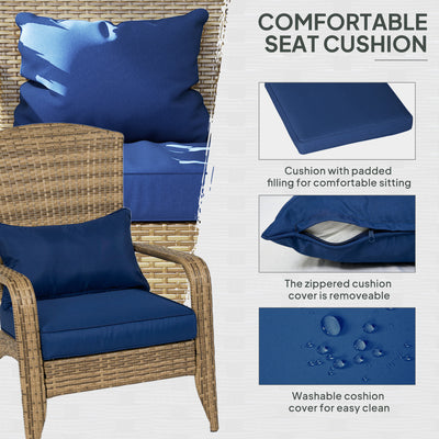 Patio Adirondack Chair with Rattan Wicker, Soft Cushions, Tall Curved Backrest for Deck or Garden