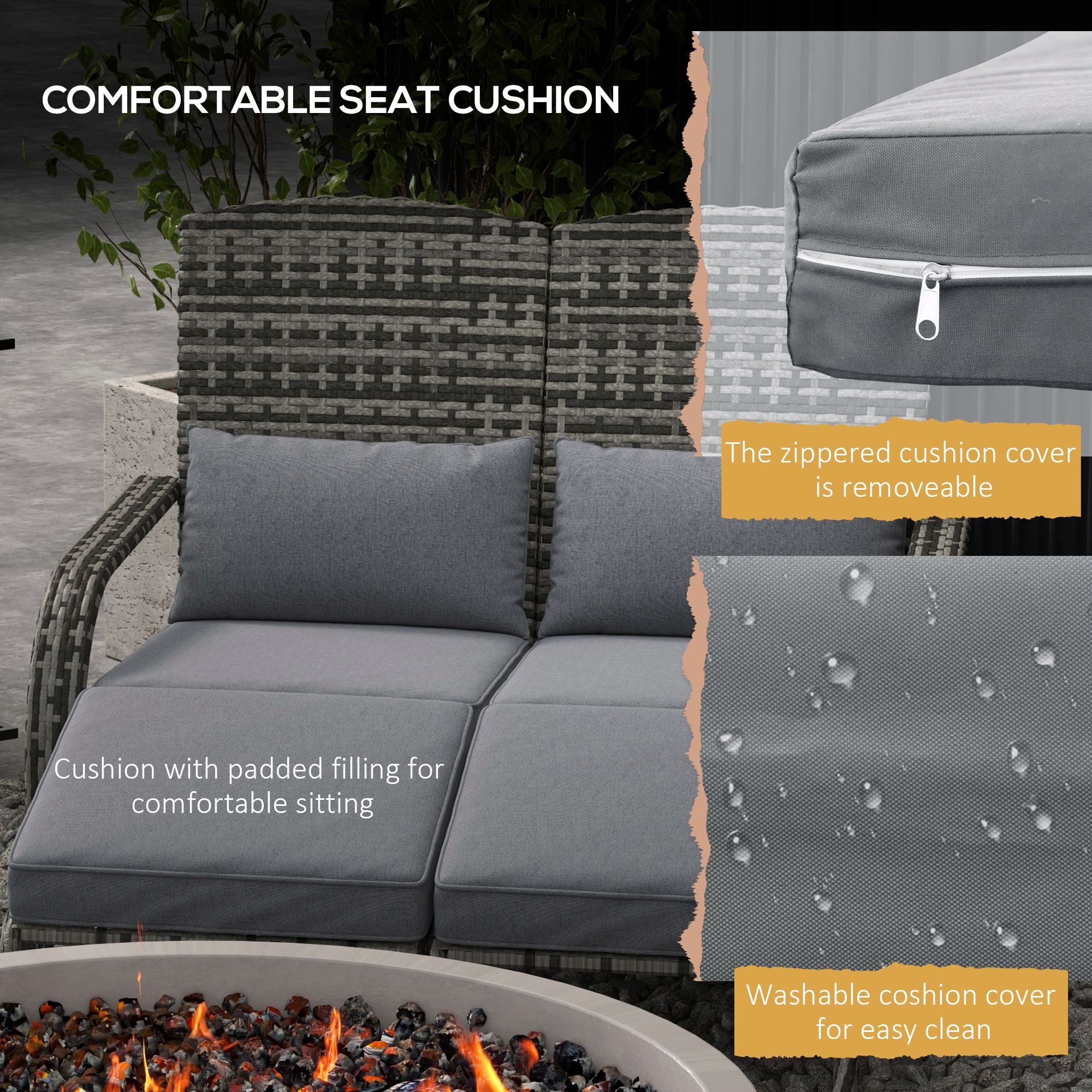 2 Person Patio Wicker Adirondack Chair, High-Back Fire Pit Chair with Cushions