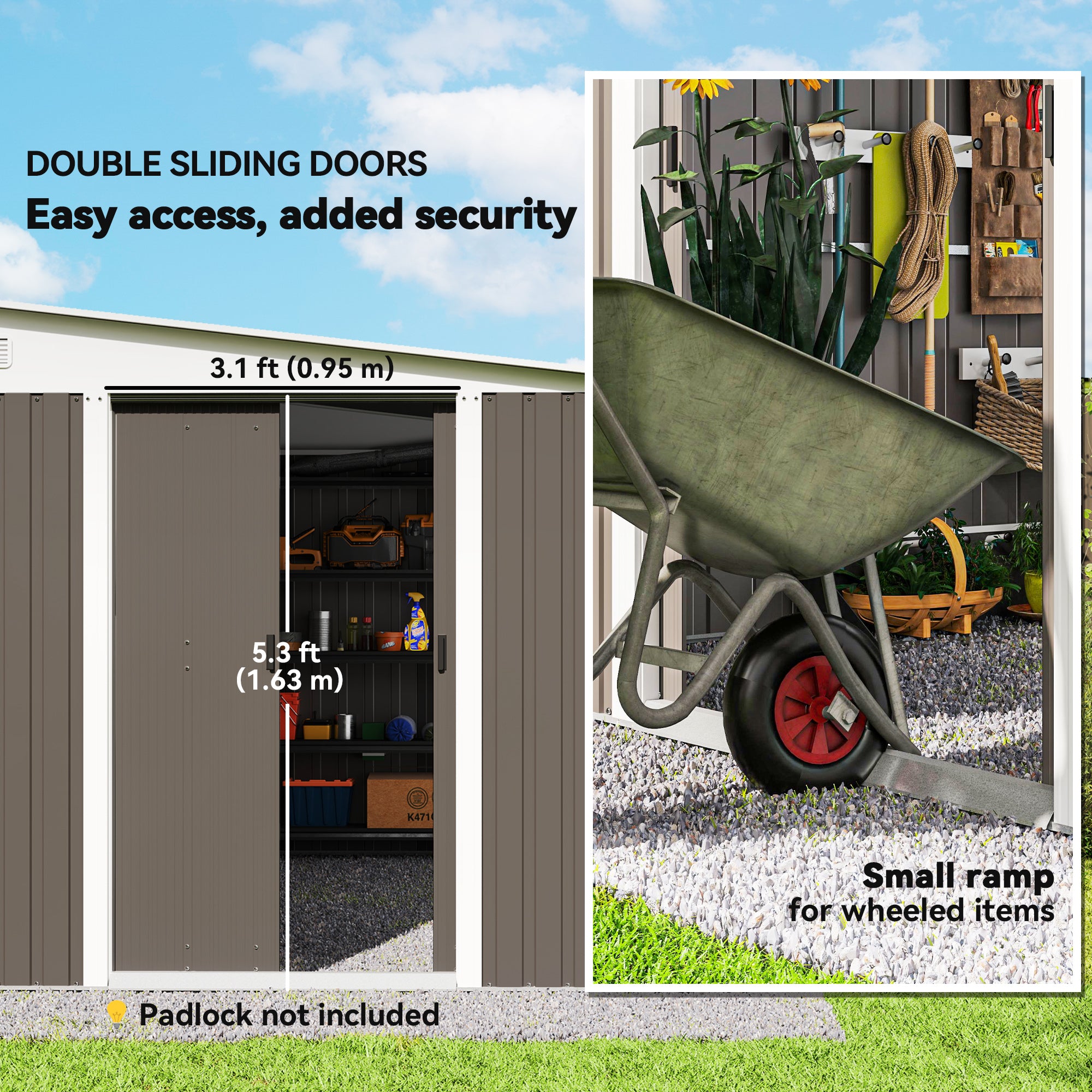 11' x 9' Metal Outdoor Storage Shed, Tool House with Double Lockable Doors for Backyard, Patio, Lawn, Garage, Gray