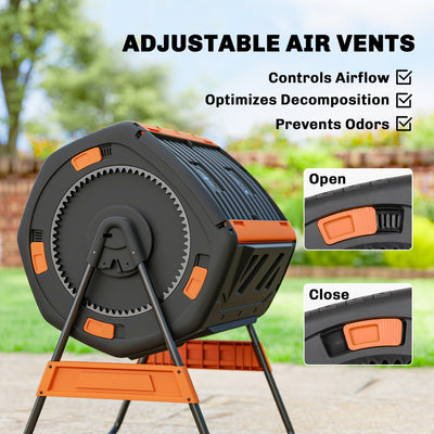 Compost Bin Outdoor, 53 Gal Dual Chamber Tumbling Composter with Adjustable Vents, BPA Free Tumbling Composter