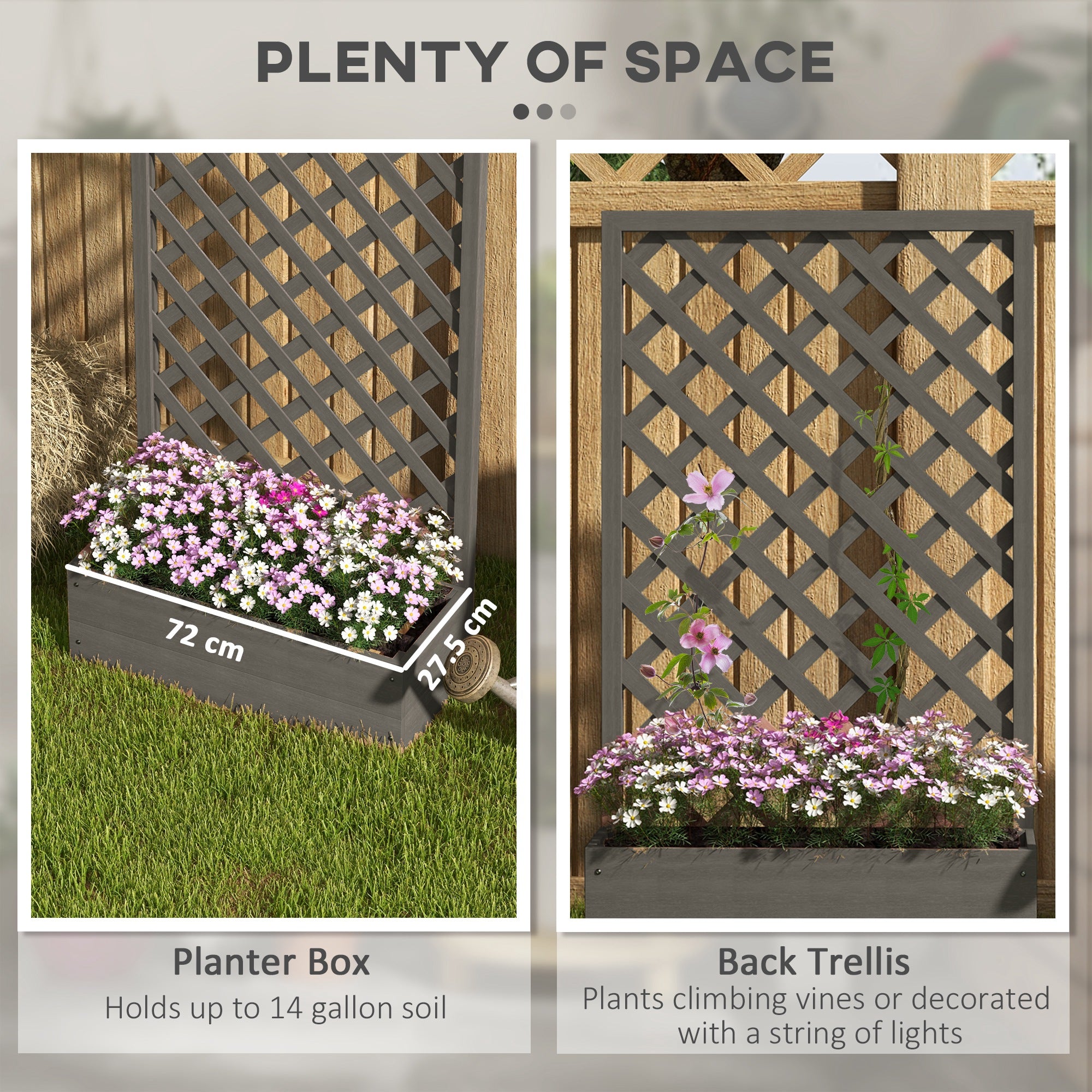 Trellis Planter Box for Climbing Plants, Raised Garden Bed w/ Trellis Lattice for Outdoor Garden, Deck, Backyard