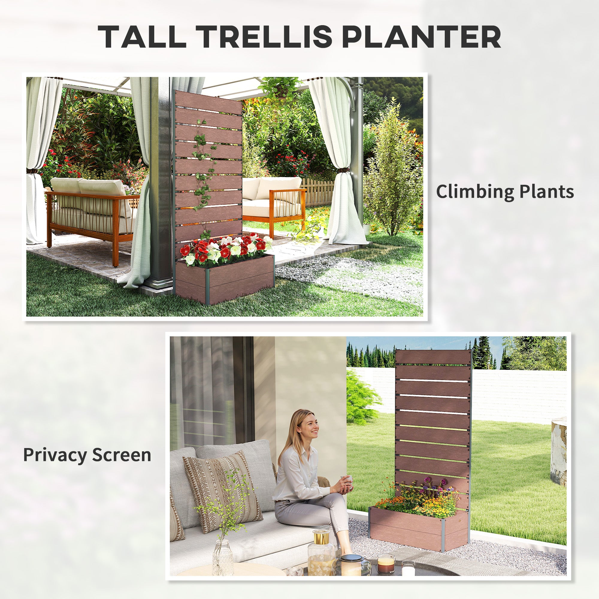 Trellis Planter for Climbing Plants, Raised Garden Bed with Trellis, Planter Box for Outdoor, 28.25" x 15" x 59"