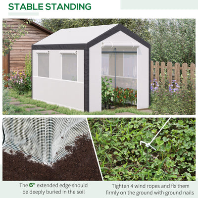 10' x 7' x 7' Greenhouse, Walk-in Outdoor Tunnel Green House with PE Cover, Steel Frame, 2 Roll-Up Zipper Doors & 4 Windows for Flowers, Vegetables, Tropical Plants, White