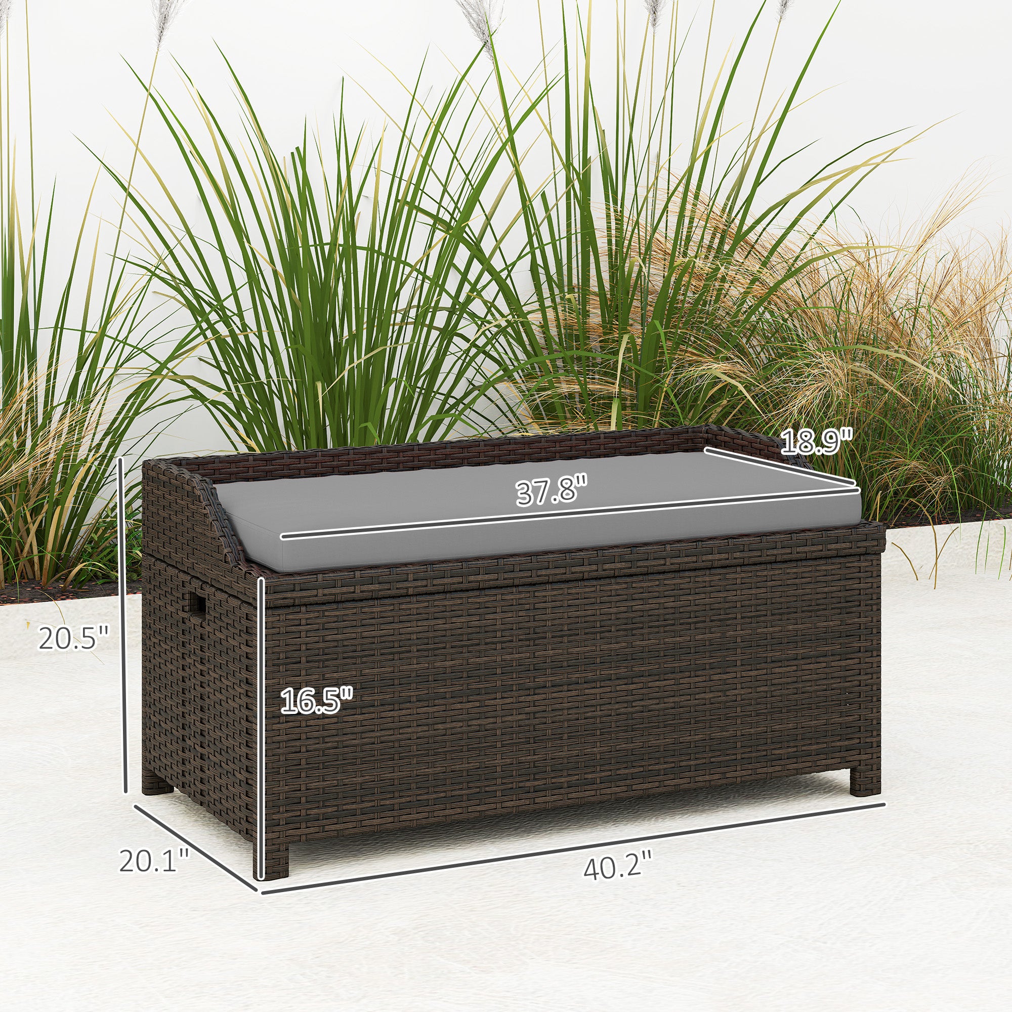 Outdoor Wicker Storage Bench with Storage & Cushion