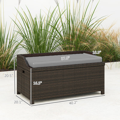 Outdoor Wicker Storage Bench with Storage & Cushion