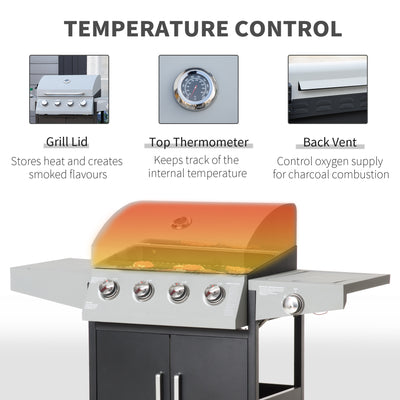 52" Barbecue Grill with Wheels 4+1 Burner Liquid Propane Gas Grill Outdoor Cabinet Style BBQ Trolley w/ Side Burner