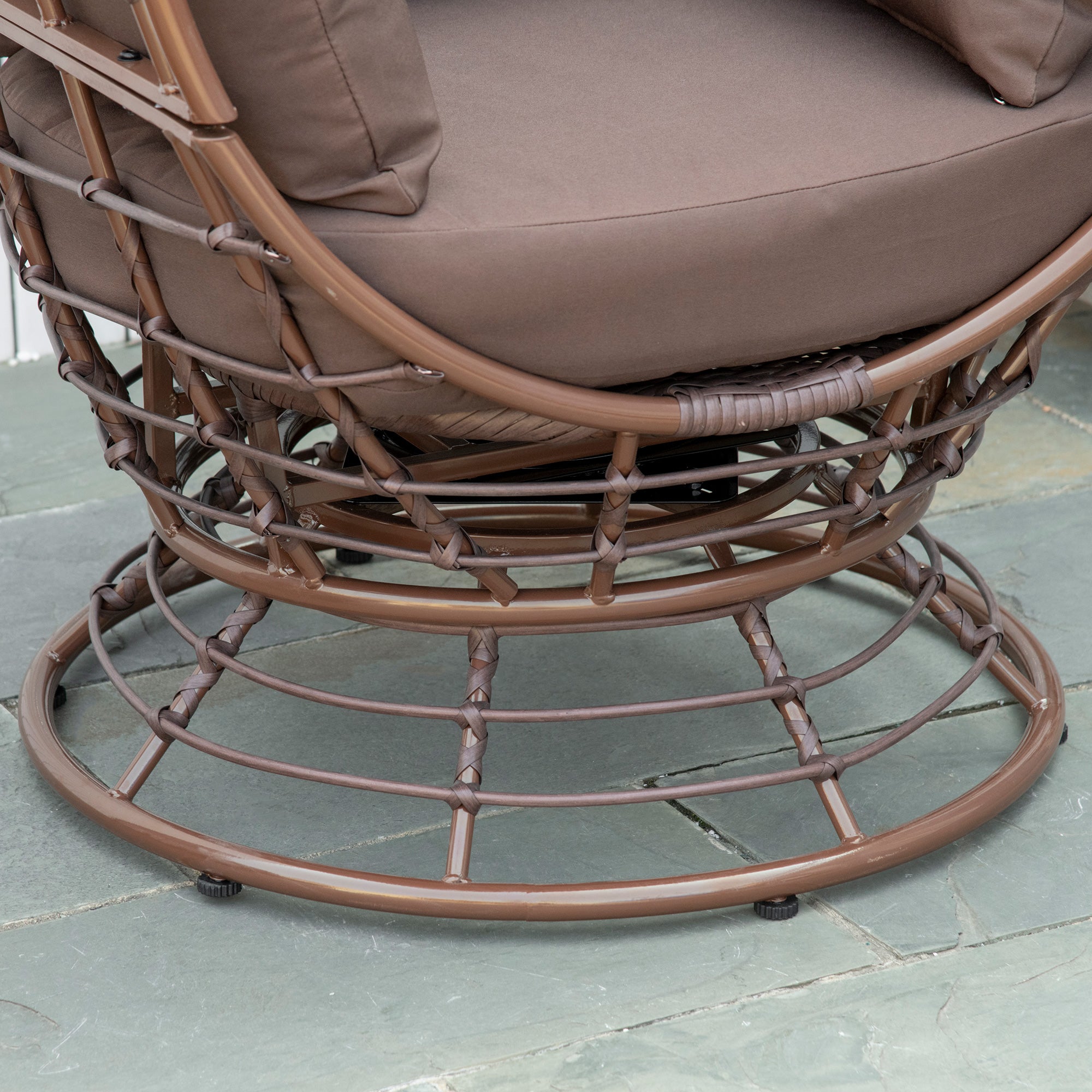 Wicker Egg Chair, 360 Rotating Indoor Outdoor Boho Basket Seat with Cushion and Pillows for Backyard, Porch, Patio, Garden, Handwoven All-Weather PE Rattan, Steel Frame, Brown
