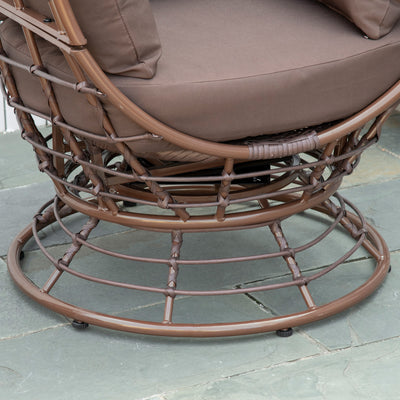 Wicker Egg Chair, 360 Rotating Indoor Outdoor Boho Basket Seat with Cushion and Pillows for Backyard, Porch, Patio, Garden, Handwoven All-Weather PE Rattan, Steel Frame, Brown