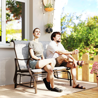 2-Person Outdoor Glider Bench, Patio Glider Loveseat Chair with Powder Coated Steel Frame, 2 Seats Porch Rocking Glider for Backyard, Lawn and Garden