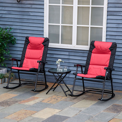 3 Piece Outdoor Folding Rocking Chair and Table Set - Blue and Gray