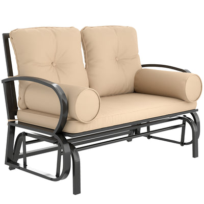 Swing Glider Rocking Chair, Double Patio Bench, 2 Person Loveseat with Steel Frame, Cushions, Pillow Armrests