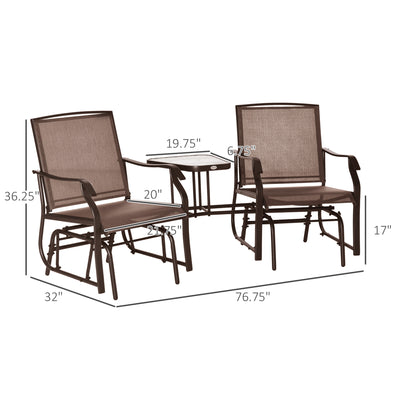 Outdoor Glider Chairs with Coffee Table, Patio 2-Seat Rocking Chair Swing Loveseat with Breathable Sling for Backyard, Garden, and Porch