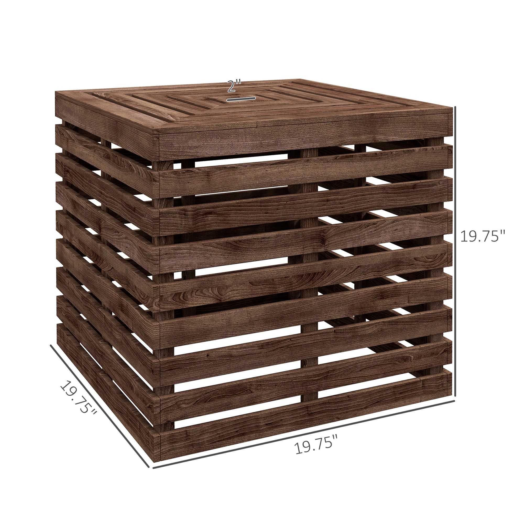 2-in-1 Outdoor Umbrella Base Storage Box, Wooden Patio Coffee Table, Brown