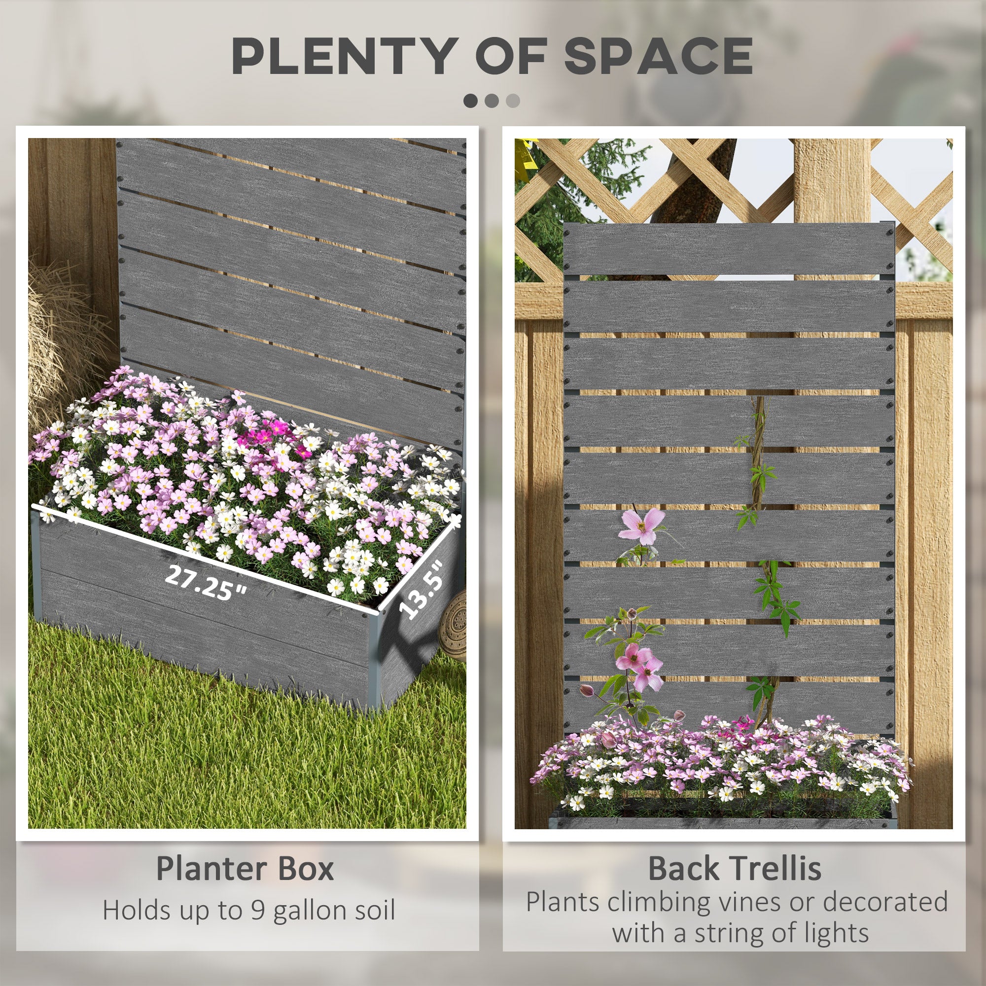 Trellis Planter for Climbing Plants, Raised Garden Bed with Trellis, Planter Box for Outdoor, 28.25" x 15" x 59"