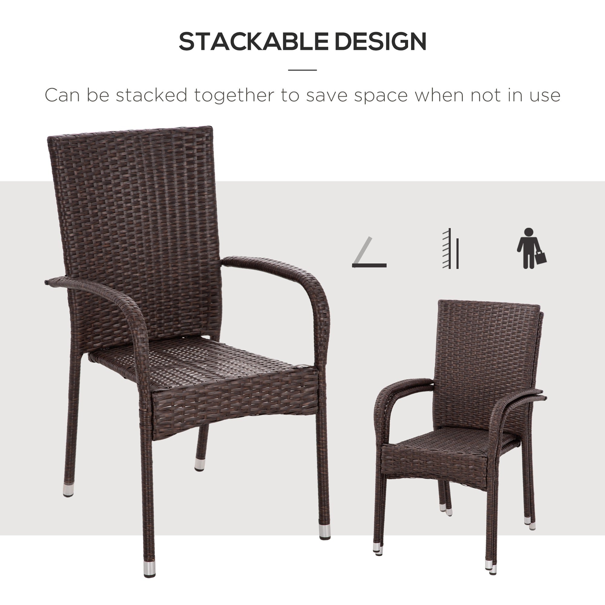 Stackable PE Rattan Outdoor Dining Chairs with Cushion, Patio Wicker Dining Chair with Armrests & Backrest