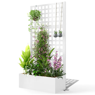 Galvanized Raised Garden Bed Planter Box with Trellis for Climbing Plants, Vegetable, Vines, 35" x 16" x 70"