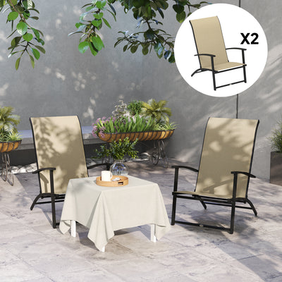 Set of 2 Outdoor Dining Chairs with High Back, Armrests, Folding Patio Chairs for Patio, Lawn, Camping