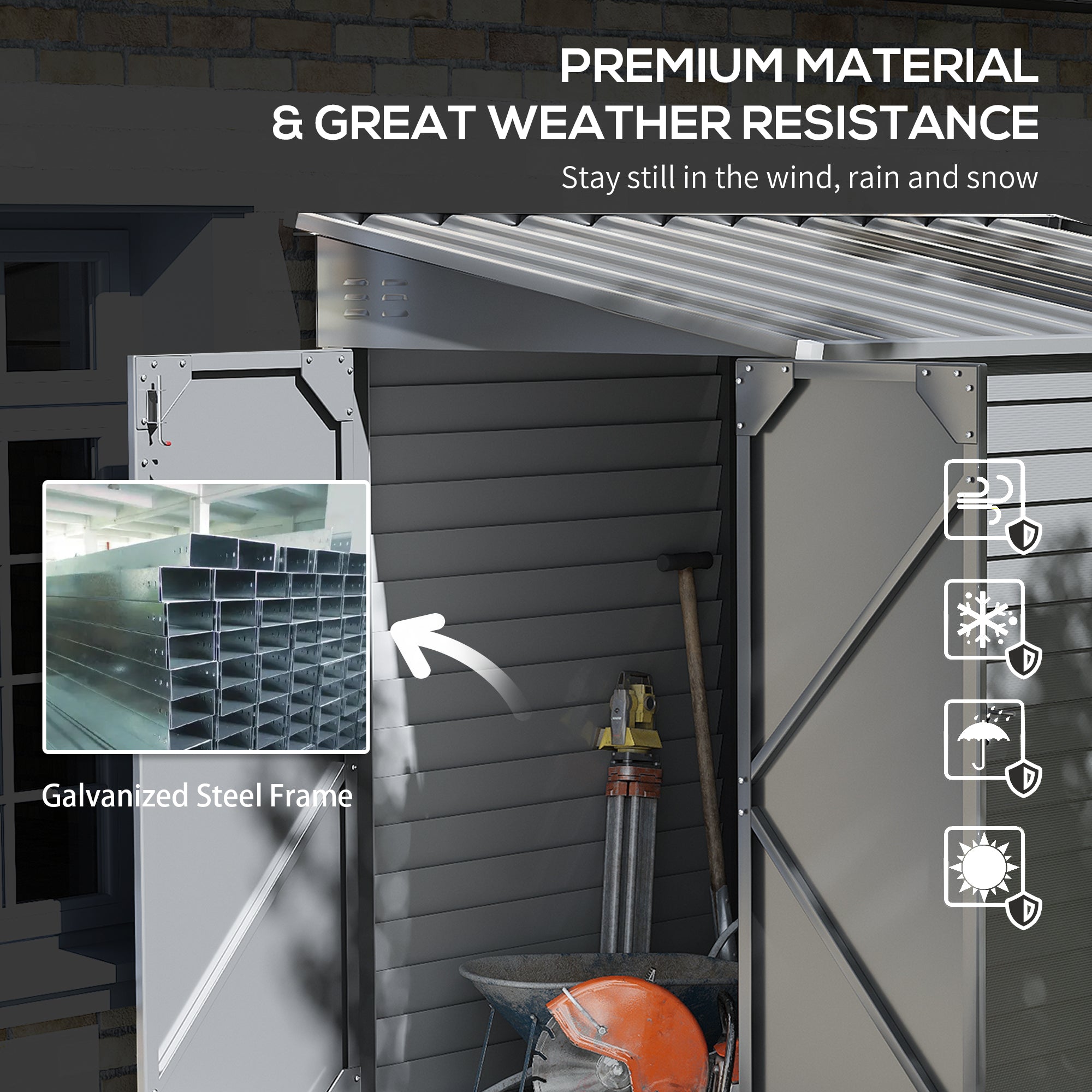 4.6' x 9' Outdoor Storage Shed, Lean to Metal Shed with Foundation Kit, Lockable Doors and Gloves for Patio, Lawn
