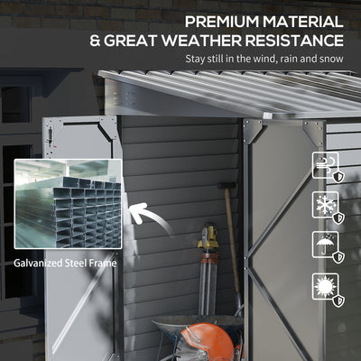 4.6' x 9' Outdoor Storage Shed, Lean to Metal Shed with Foundation Kit, Lockable Doors and Gloves for Patio, Lawn