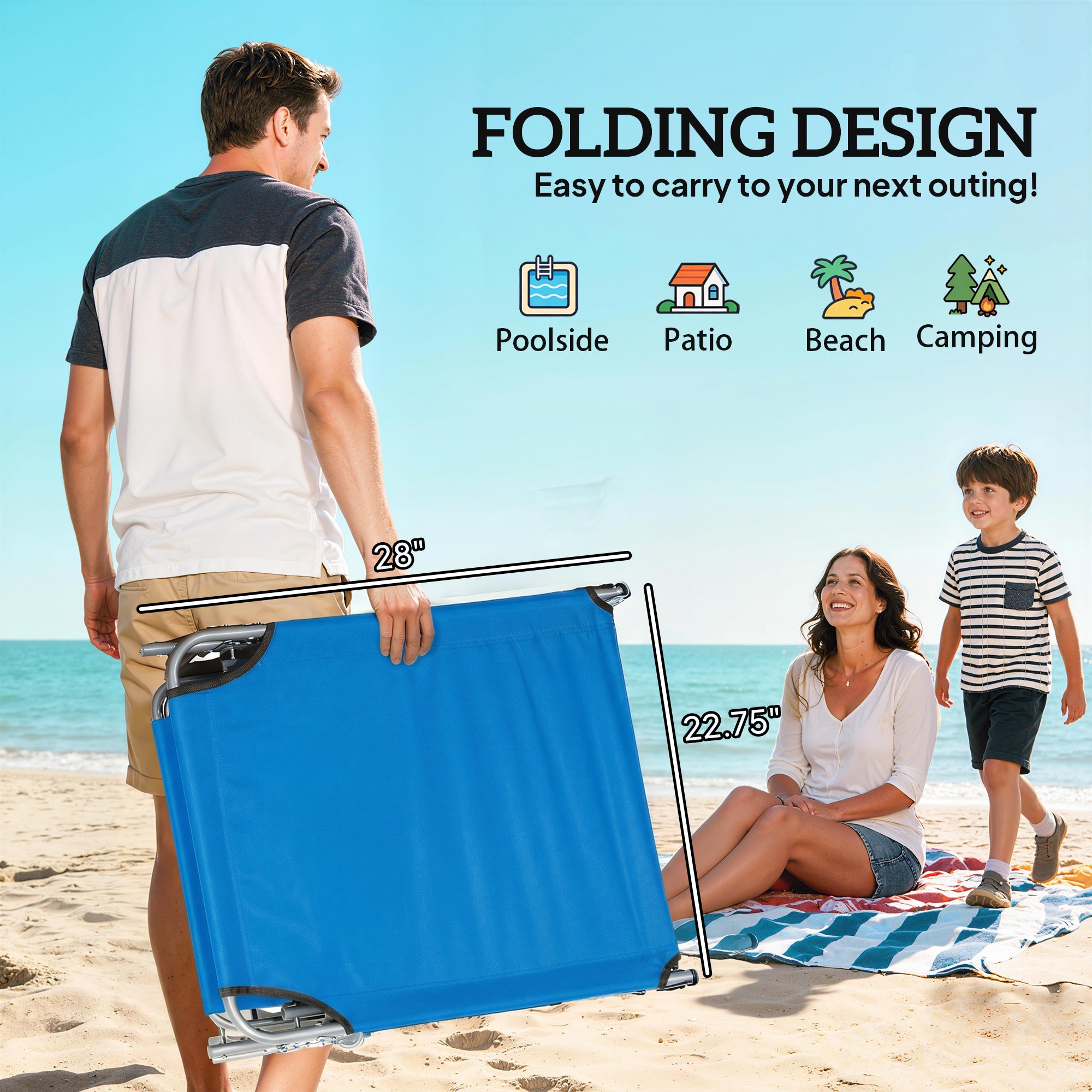 Outdoor Pool Chaise Lounge Chair, Folding Tanning Chair with Sun Shade
