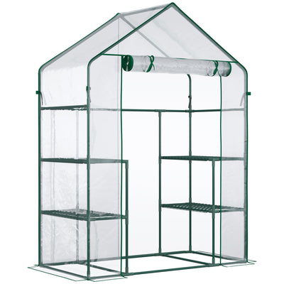 5' x 2.5' x 6.5' Mini Walk-in Greenhouse Kit, Portable Green House with 3 Tier Shelves, Roll-Up Door, and Weatherized Plastic Cover for Backyard Garden, Clear