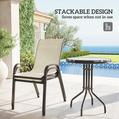 3 Pieces Bistro Set, Small Patio Furniture Set with Stackable Chairs and Glass Table for Backyard, Balcony