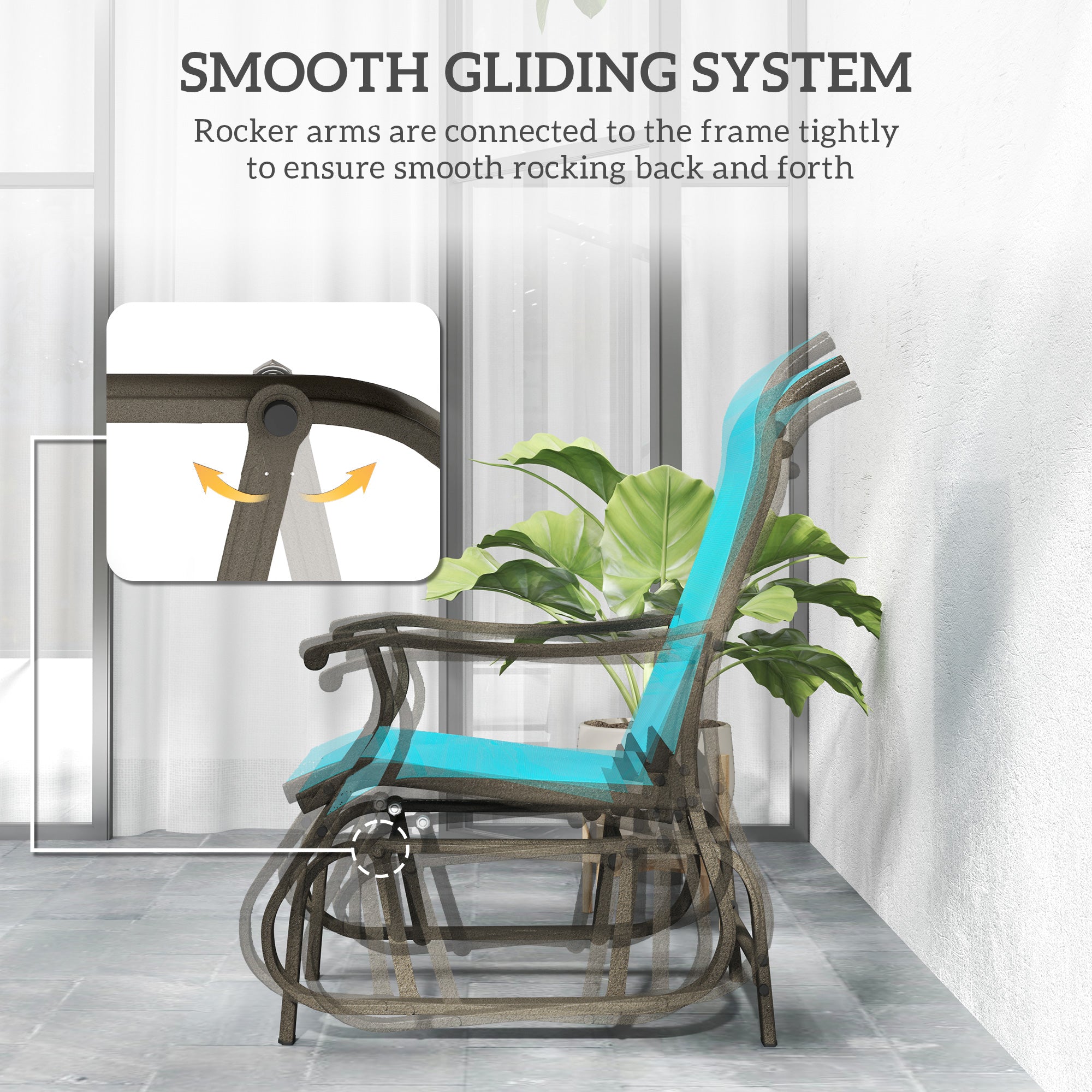 Outdoor Glider Chair Patio Glider Swing Chair with Mesh Seat, Steel Frame for Backyard, Garden, Porch