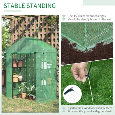 56" x 29" x 77" Walk-in Greenhouse, Garden Hot House with 3 Tier Shleves, Roll-Up Door and PE Cover, Green