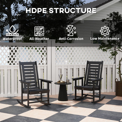 2 Pieces Outdoor Rocking Chairs, HDPE Patio Rockers with 28" High Back, Wide Armrests for Porch Backyard