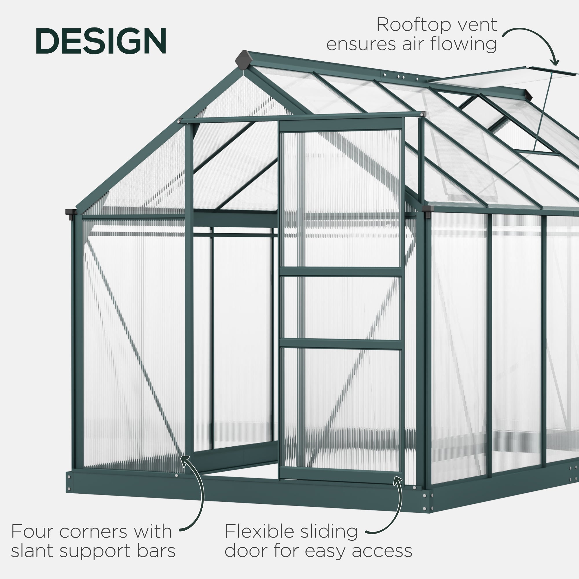 Greenhouse for Outdoors, Polycarbonate Greenhouse with Rain Gutter and Roof Vent, Aluminum Walk-in Green House for Patio Backyard Garden