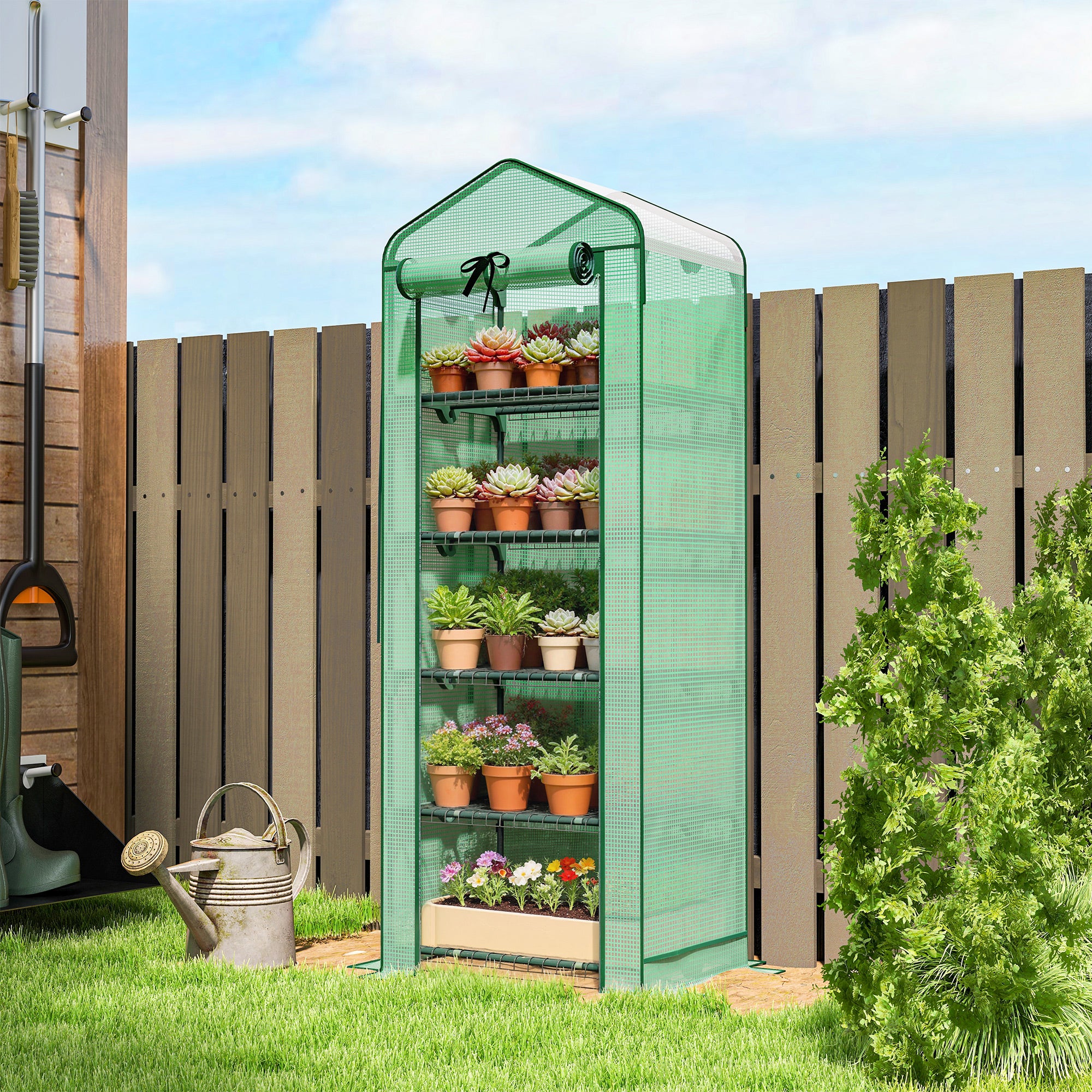 Mini Greenhouse with Screen Roof, 5 Tier Portable Small Greenhouse with High Strength PE Cover