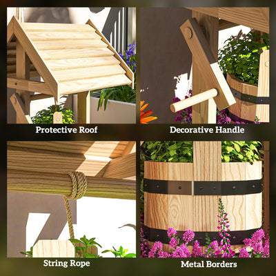 Wood Wishing Well for Outside with Hanging Bucket, Wishing Well Planter with Drain Hole for Garden Patio
